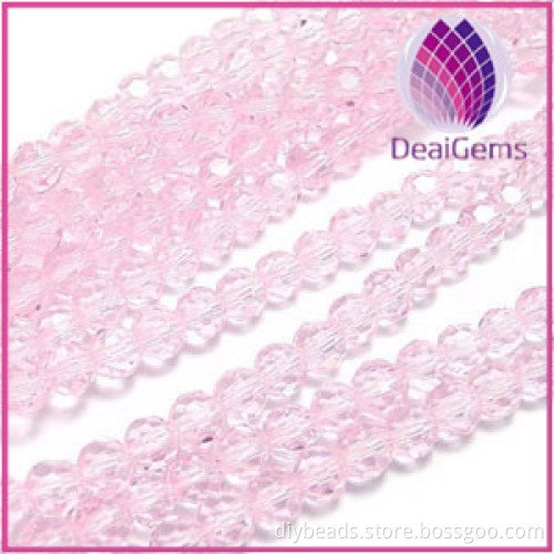 Bead,glass,pink,4mm hand-faceted round,approximately 80ps/strand